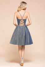 Stunning Double V-Neck Bright Silk Mini Party Dress Sleeveless Homecoming Dress