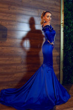Stunning Halter Royal Blue Evening Party Dress Satin Mermaid Prom Dress