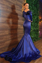 Stunning Halter Royal Blue Evening Party Dress Satin Mermaid Prom Dress