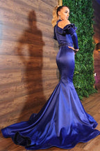 Stunning Halter Royal Blue Evening Party Dress Satin Mermaid Prom Dress