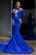 Strabiliante Halter Blu Reale Abito da Sera Satin Mermaid Abito da Ballo