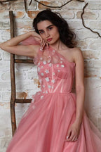 Stunning Long A-line One Shoulder Tulle Prom Dresses