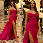 Stunning Long A-line Sweetheart Prom Dresses with High Slit