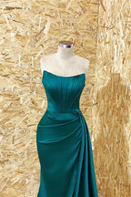Stunning Long Strapless Mermaid  Ruffles Satin Prom Dresses