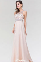 Stylish A-Line Chiffon Tulle Scoop Sleeveless Floor-Length Bridesmaid Dress with Beadings