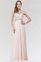 Stylish A-Line Chiffon Tulle Scoop Sleeveless Floor-Length Bridesmaid Dress with Beadings