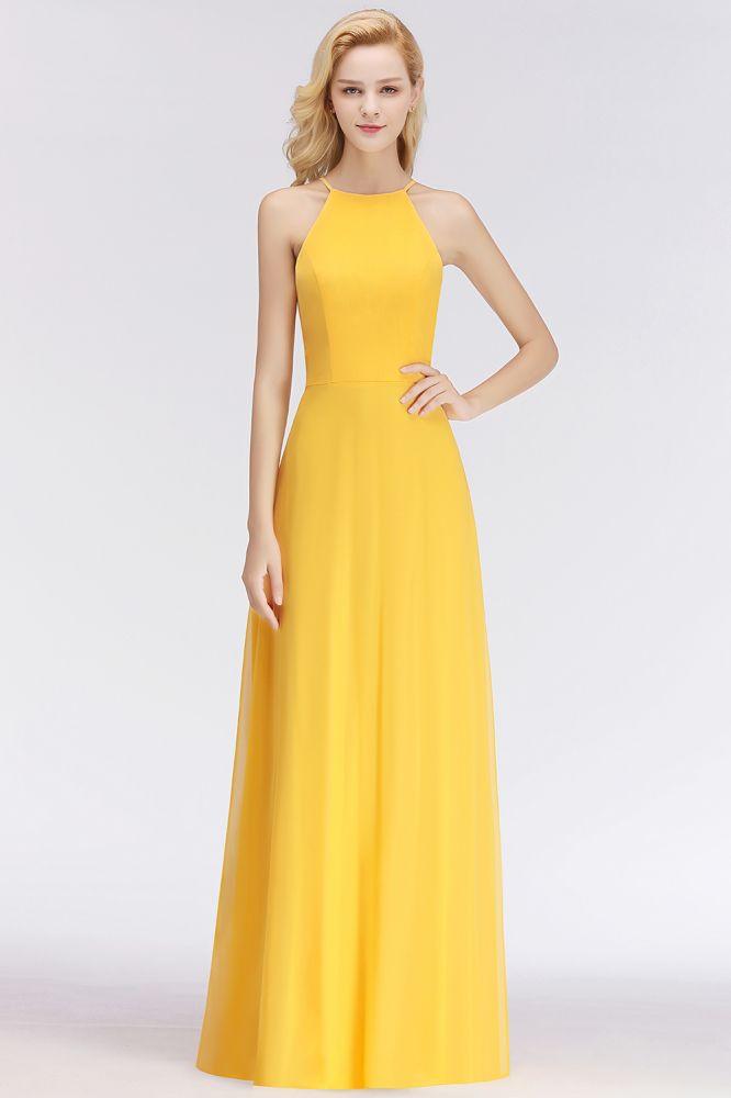 Stylish A-line Halter Sleeveless Floor Length Yellow Bridesmaid Dresses