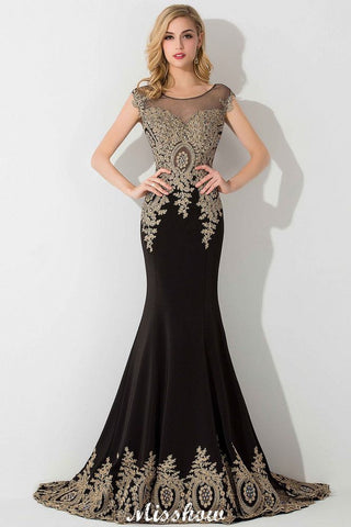 Stilvolles Maxi-Abendkleid mit Flügelärmeln und goldenen Applikationen im Meerjungfrauenstil, ärmelloses Partykleid