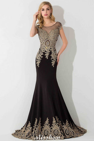 Stilvolles Maxi-Abendkleid mit Flügelärmeln und goldenen Applikationen im Meerjungfrauenstil, ärmelloses Partykleid
