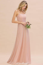 Stylish Chiffon Straps Sleeveless Floor-Length A-Line Ruffles Bridesmaid Dress