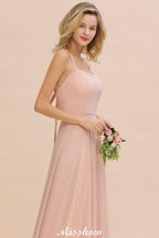 Stylish Chiffon Straps Sleeveless Floor-Length A-Line Ruffles Bridesmaid Dress