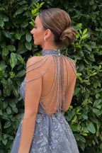 Stilvolles kurzes A-Line Trägerloses Glitzer Blumenmuster Rückenfreies Cocktail Partykleid