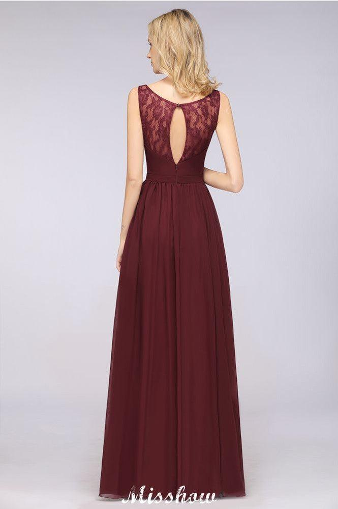 Stylish V-Neck aline Evening Maxi Gown Chiffon Sleeveless Bridesmaid Dress Burgundy