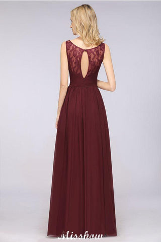 Stilvolles A-Linien-Abend-Maxikleid mit V-Ausschnitt und Chiffon-Ärmellosem Brautjungfernkleid in Burgunderrot
