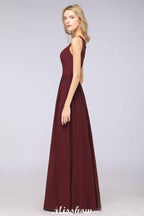 Stylish V-Neck aline Evening Maxi Gown Chiffon Sleeveless Bridesmaid Dress Burgundy