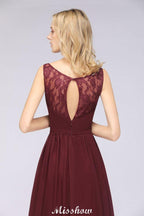 Stylish V-Neck aline Evening Maxi Gown Chiffon Sleeveless Bridesmaid Dress Burgundy