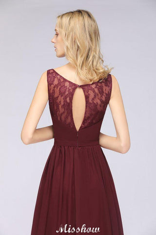 Stilvolles A-Linien-Abend-Maxikleid mit V-Ausschnitt und Chiffon-Ärmellosem Brautjungfernkleid in Burgunderrot