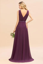 Stylish V-Neck Hi-Lo Party Dress A-line Beads Chiffon Bridesmaid Dress
