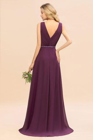 Stilvolles Hi-Lo-Partykleid mit V-Ausschnitt und A-Linie, Perlen, Chiffon, Brautjungfernkleid