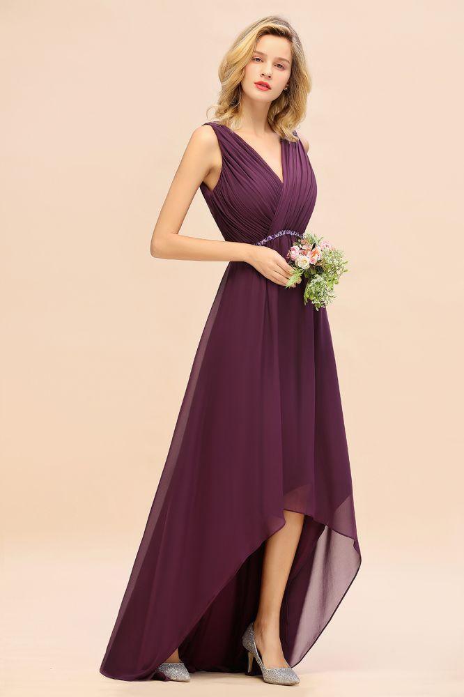 Stylish V-Neck Hi-Lo Party Dress A-line Beads Chiffon Bridesmaid Dress