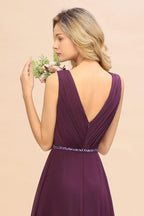 Stylish V-Neck Hi-Lo Party Dress A-line Beads Chiffon Bridesmaid Dress