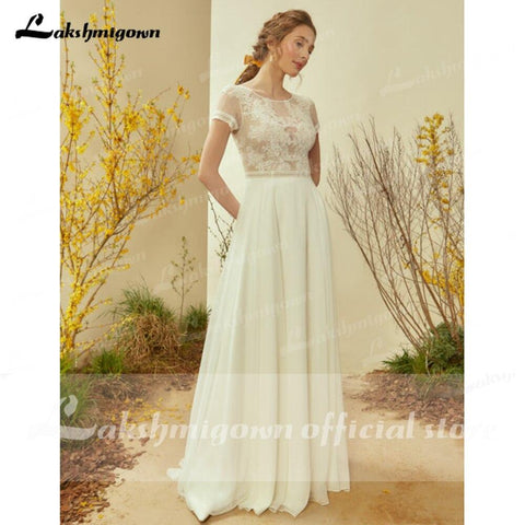 NumberSea Sukienka Na Wesele Elfenbein Strand Brautkleider Sexy Backless Appliques Brautkleider Plus Größe Robe Mariee Lakshmigown
