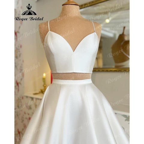 NumberSea suknia slubna Zwei Stücke Weiche Satin A Linie Strand Prinzessin Hochzeit Kleid für Frauen 2025 Spaghetti Trägern Brautkleid Nach Maß 