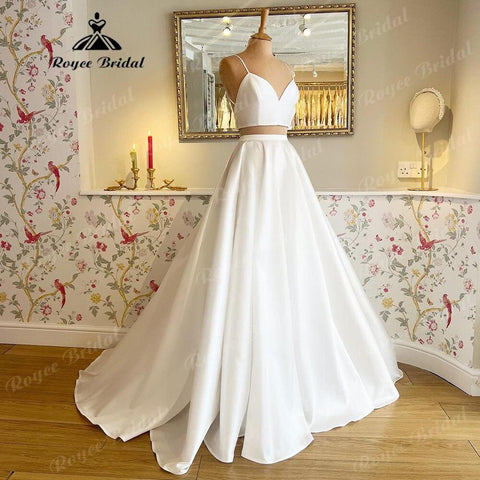 NumberSea suknia slubna Zwei Stücke Weiche Satin A Linie Strand Prinzessin Hochzeit Kleid für Frauen 2025 Spaghetti Trägern Brautkleid Nach Maß 