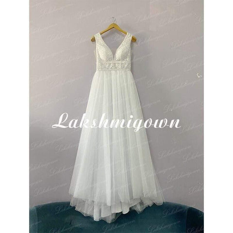 NumberSea Sommer Strand A-Linie Prinzessin Brautkleider V-Ausschnitt