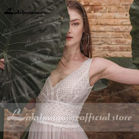 NumberSea Sommer-Spitze, böhmische Brautkleider, V-Ausschnitt, Boho-Spitze