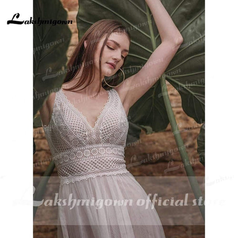 NumberSea Sommer-Spitze, böhmische Brautkleider, V-Ausschnitt, Boho-Spitze
