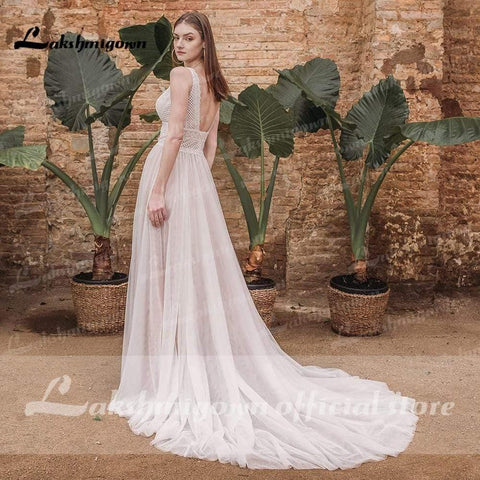 NumberSea Sommer-Spitze, böhmische Brautkleider, V-Ausschnitt, Boho-Spitze