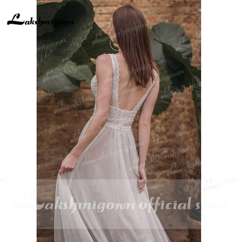 NumberSea Sommer-Spitze, böhmische Brautkleider, V-Ausschnitt, Boho-Spitze