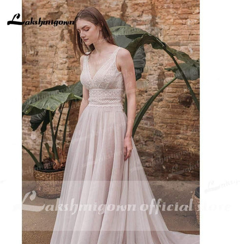 NumberSea Sommer-Spitze, böhmische Brautkleider, V-Ausschnitt, Boho-Spitze