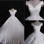 Vestido de noiva NumberSea Vantage, estilo clássico, em renda branca, ombros descobertos, com atacadores, MW186 