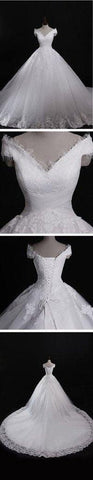 NumberSea Weißes Spitzen-Brautkleid im klassischen Stil mit schulterfreiem Schnitt und Schnürung, MW186 