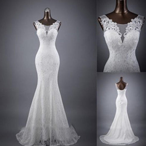 NumberSea Weißes ärmelloses Meerjungfrau-Brautkleid mit Schnürung, beliebtes Brautkleid, MW132 