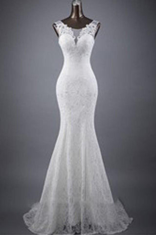 NumberSea Weißes ärmelloses Meerjungfrau-Brautkleid mit Schnürung, beliebtes Brautkleid, MW132 