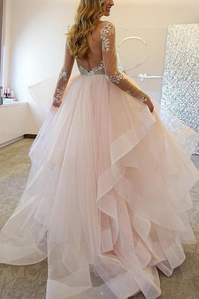 Abiti da sposa a linea A con schiena aperta, pizzo e maniche lunghe, abiti da sposa, MW202