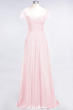 Sweetheart Cap-Sleeves Ruffle Floor-Length Bridesmaid Dress with Beadings Moher if the Bride Dresses