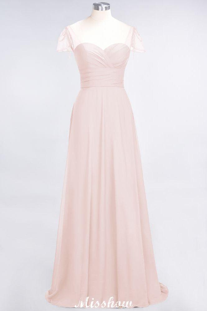 Sweetheart Cap-Sleeves Ruffle Floor-Length Bridesmaid Dress with Beadings Moher if the Bride Dresses