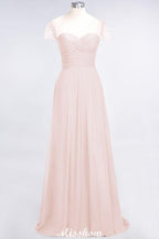 Sweetheart Cap-Sleeves Ruffle Floor-Length Bridesmaid Dress with Beadings Moher if the Bride Dresses