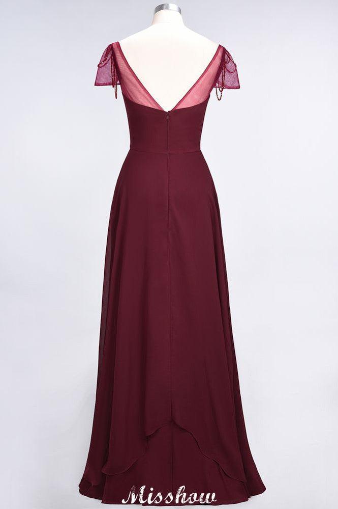 Sweetheart Cap-Sleeves Ruffle Floor-Length Bridesmaid Dress with Beadings Moher if the Bride Dresses