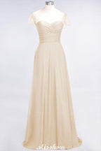 Sweetheart Cap-Sleeves Ruffle Floor-Length Bridesmaid Dress with Beadings Moher if the Bride Dresses