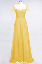 Sweetheart Cap-Sleeves Ruffle Floor-Length Bridesmaid Dress with Beadings Moher if the Bride Dresses