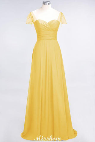 Bodenlanges Brautjungfernkleid mit Herzausschnitt, Flügelärmeln, Rüschen und Perlenbesatz – Moher if the Bride Dresses