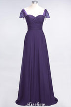 Sweetheart Cap-Sleeves Ruffle Floor-Length Bridesmaid Dress with Beadings Moher if the Bride Dresses