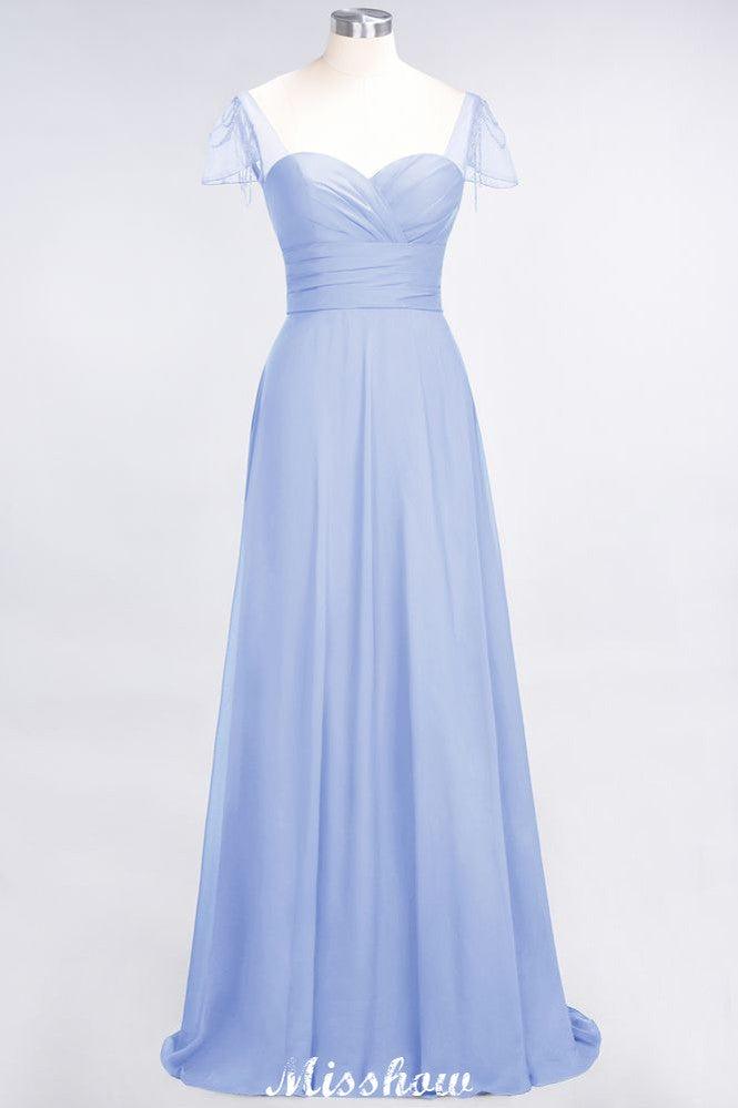 Sweetheart Cap-Sleeves Ruffle Floor-Length Bridesmaid Dress with Beadings Moher if the Bride Dresses