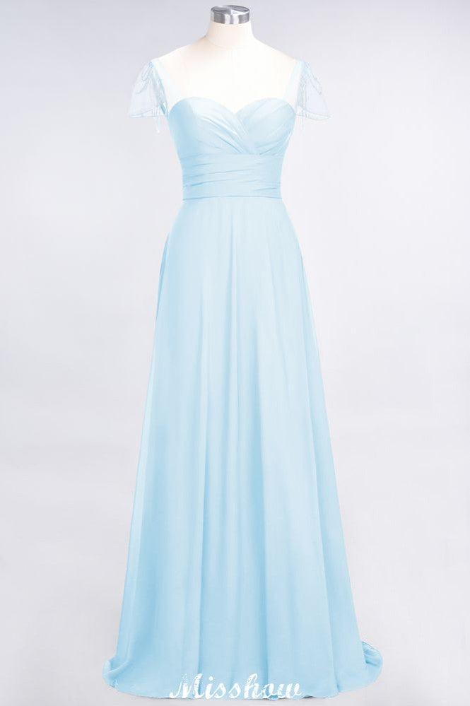 Sweetheart Cap-Sleeves Ruffle Floor-Length Bridesmaid Dress with Beadings Moher if the Bride Dresses