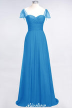 Sweetheart Cap-Sleeves Ruffle Floor-Length Bridesmaid Dress with Beadings Moher if the Bride Dresses